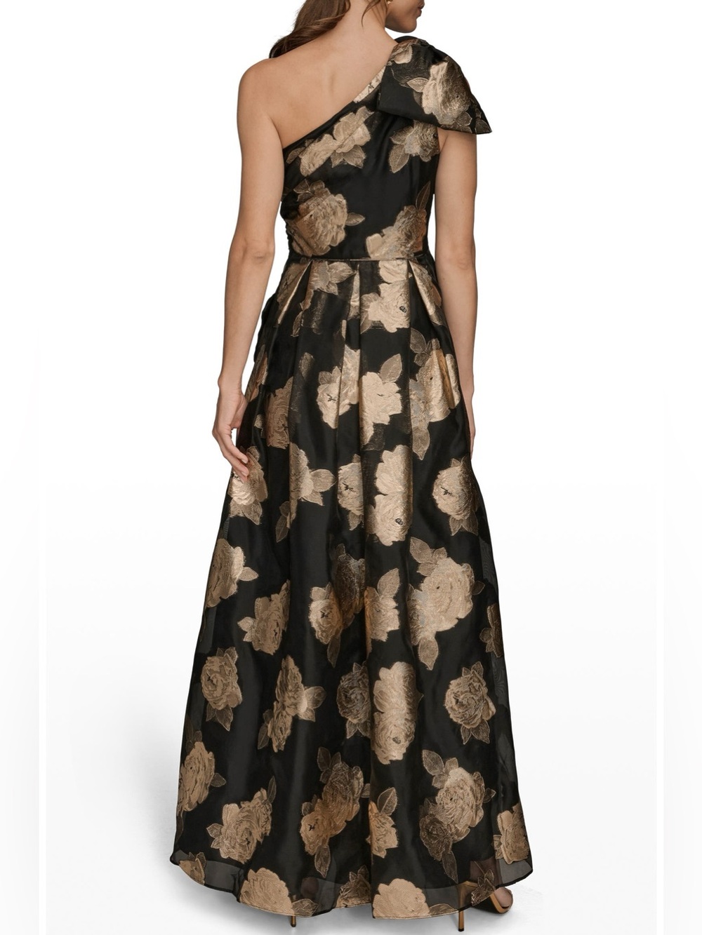 NEW Donna Karan New York One-Shoulder Metallic Jacquard Gown In Black & Gold - Picture 13 of 15